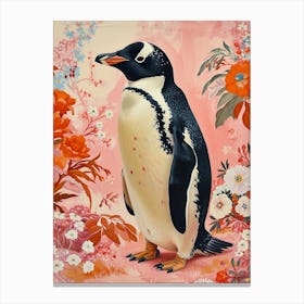 Floral Animal Painting Emperor Penguin 3 Canvas Print