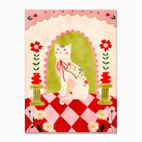 Cat On A Red Table Canvas Print