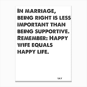 How I Met Your Mother, Lily, Quote, Happy Wife Happy Life, Wall Print, Wall Art, Print, 1 Canvas Print