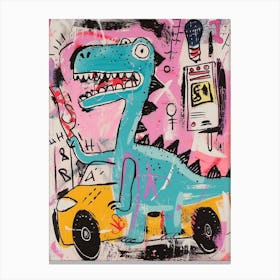 Abstract Graffiti Pink Dinosaur In A Car Canvas Print