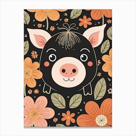 Floral Cute Baby Pig Nursery (21) Canvas Print