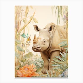 Rhino In The Leaves Vintage Illustration 2 Canvas Print