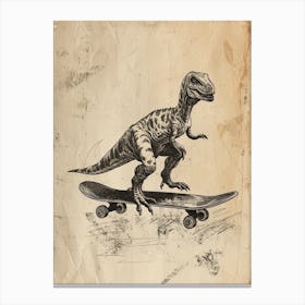 Vintage Iguanodon Dinosaur On A Skateboard 2 Canvas Print