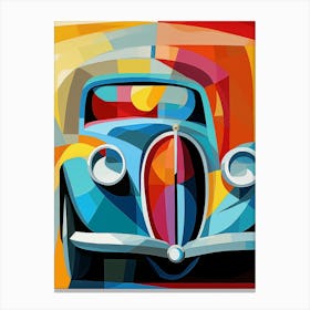 Vintage Old Truck V, Avant Garde Abstract Vibrant Colorful Painting in Cubism Style Canvas Print