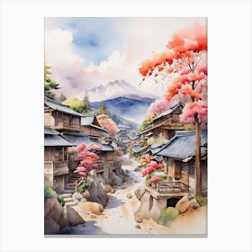 Watercolor Of Japanese Village Canvas Print