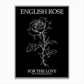 English Rose Black And White Line Drawing 31 Poster Inverted Canvas Print