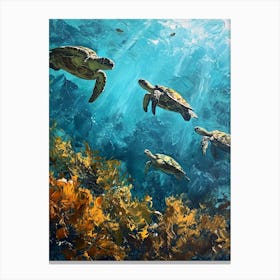 Sea Turtles Underwater Painting Style 3 Canvas Print
