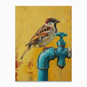 Sparrow On A Faucet Canvas Print