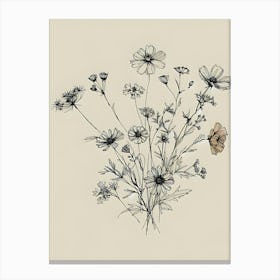 Wildflowers Line Art Minimalist Canvas Print