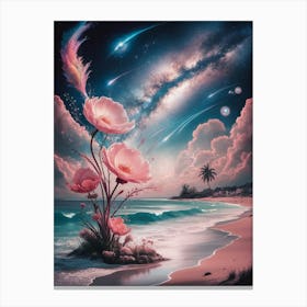 Pink Flowers On The Beach Canvas Print