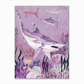 Purple Shark Deep In The Ocean Illustration 4 Canvas Print