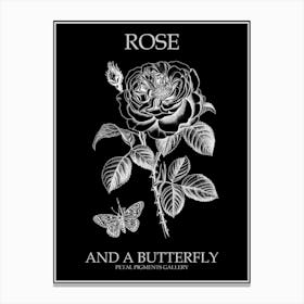 Butterfly Rose Line Drawing 2 Poster Inverted Canvas Print