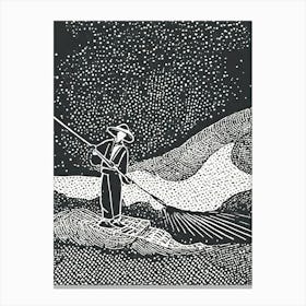 A Japanese Fisherman Casting A Net At Twilight Ukiyo-E Style Canvas Print