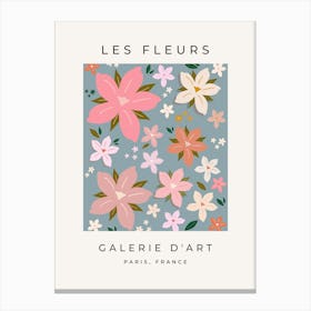 Les Fleurs | 06 - Blue And Blush Pink Flowers Canvas Print