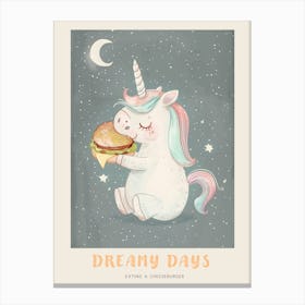 Storybook Style Unicorn Eating A Cheeseburger Poster Canvas Print