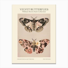 Velvet Butterflies Collection Pink Botanical Butterflies William Morris Style 8 Canvas Print