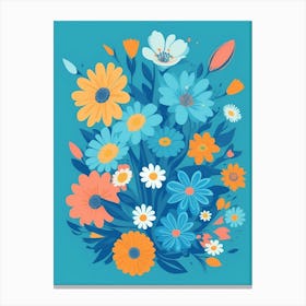 Beautiful Flowers Illustration Vertical Composition In Blue Tone 21 Canvas Print