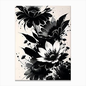 Flowers Black And White Ink Canvas Print