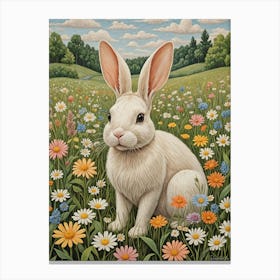 White Rabbit In A Meadow Canvas Print