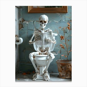 Skeleton Reading A Newspaper Canvas Print