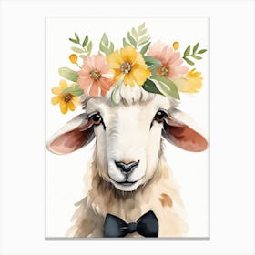 Baby Blacknose Sheep Flower Crown Bowties Animal Nursery Wall Art Print (32) Canvas Print