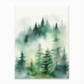 Appalachian Mountains of Misty Pines Watercolor Print of Evergreen Forest..122 Canvas Print