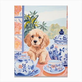 Animals Having Tea   Puppy Dog 1 Canvas Print