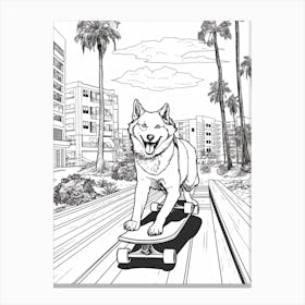 Siberian Husky Dog Skateboarding Line Art 4 Canvas Print