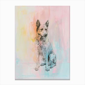 Belgian Malinois Dog Watercolour Pastel Line Illustration Canvas Print