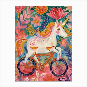 Floral Fauvism Style Unicorn Riding A Bike 2 Canvas Print