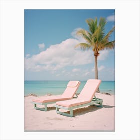 Pink Lounge Chairs On The Beach Canvas Print