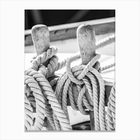 Ropes On A Boat Black And White Canvas Print