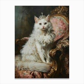 Medieval White Cat With A Tiara Canvas Print