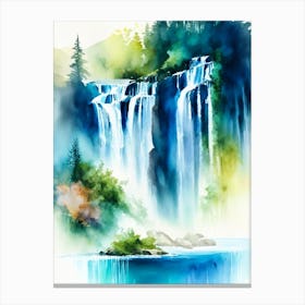 Plitvice Waterfalls, Croatia Water Colour  (2) Canvas Print