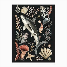 Smooth Hammerhead Shark Black Background Illustration 1 Canvas Print
