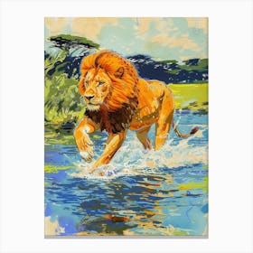 Masai Lion Crossing A River Fauvist Painting 4 Canvas Print