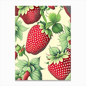 Strawberry Repeat Pattern, Fruit, Vintage Botanical Drawing 2 Canvas Print
