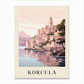 Korcula Croatia 3 Vintage Pink Travel Illustration Poster Canvas Print