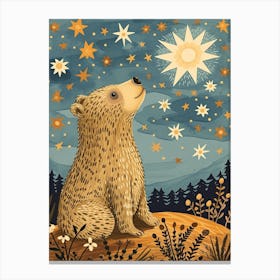 Sloth Bear Looking At A Starry Sky Storybook Illustration 1 Canvas Print