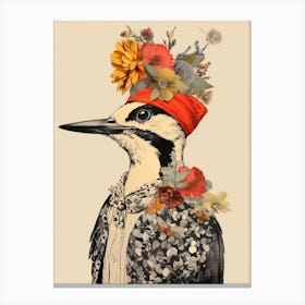 Bird With A Flower Crown Woodpecker 4 Canvas Print