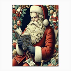 Santa Reading A Book Style William Morris Canvas Print