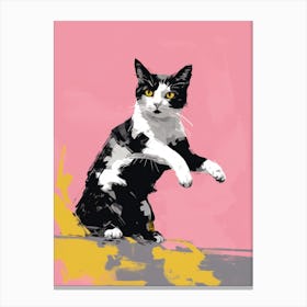 Cat On A Pink Background 1 Canvas Print