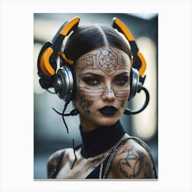 Tattooed Woman With Headphones Canvas Print