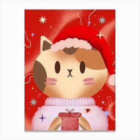 Christmas Cat Art Print Canvas Print