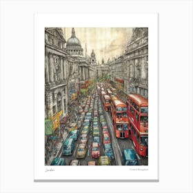 London United Kingdom Drawing Pencil Style 2 Travel Poster Canvas Print