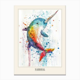 Narwhal Colourful Watercolour 2 Poster Canvas Print