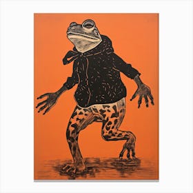 Frog, Woodblock Animal  Drawing 4 Canvas Print