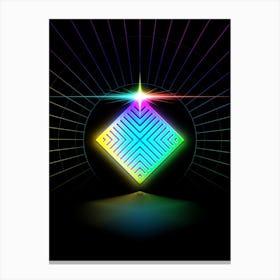 Neon Geometric Glyph in Candy Blue and Pink with Rainbow Sparkle on Black n.0301 Canvas Print
