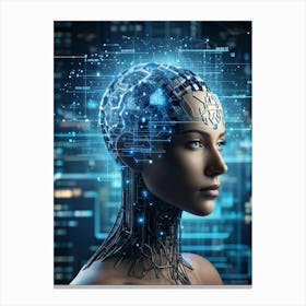 Abstract Head Of A Cyborg With A Highly Detailed Geometric Brain Profile Connected To A Futuristic (2) Canvas Print