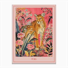 Floral Animal Painting Puma 2 Poster Canvas Print